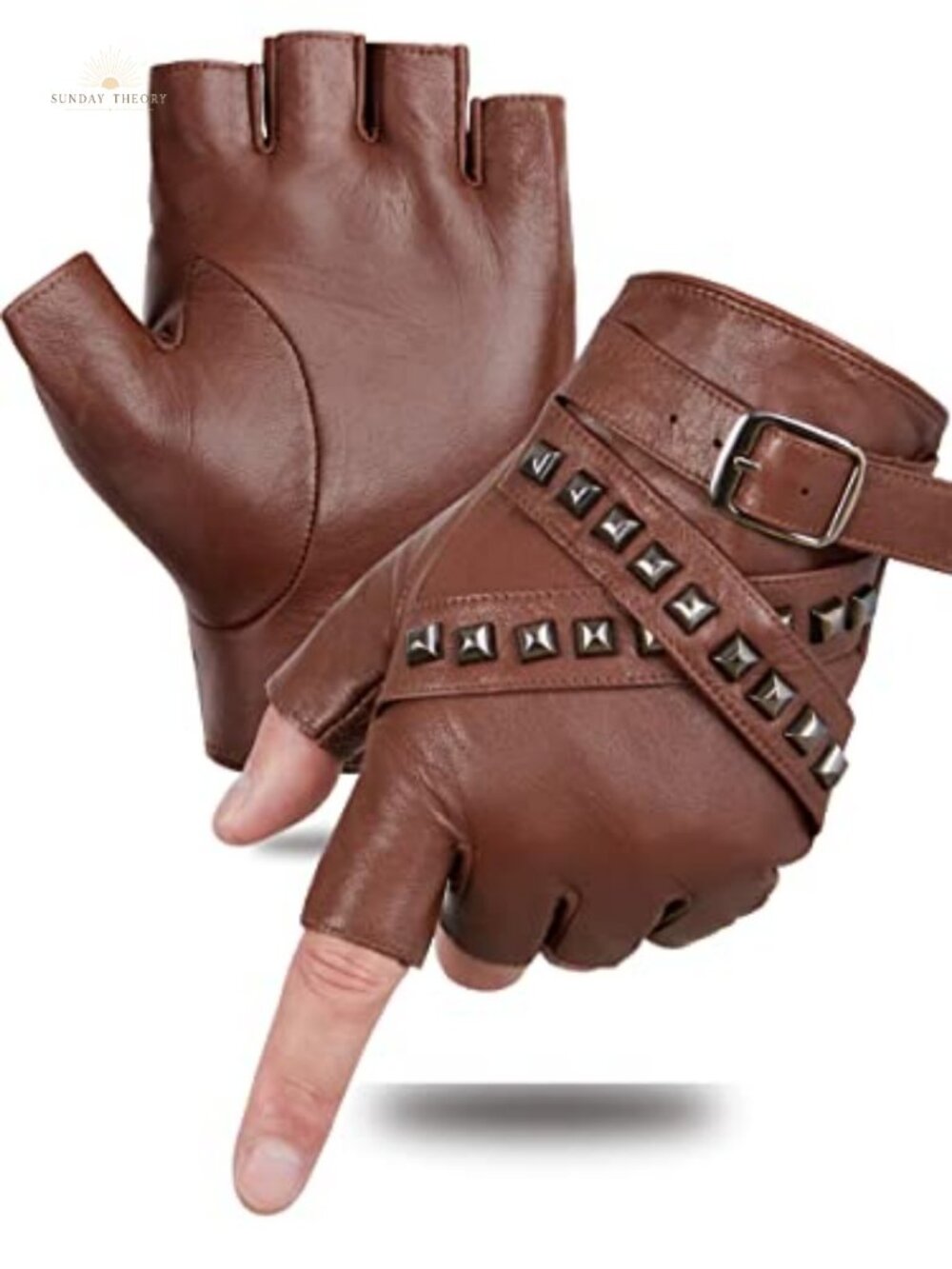 Fingerless Leather Gloves for Driving & Motorcycle Men Punk Sheepskin M16519